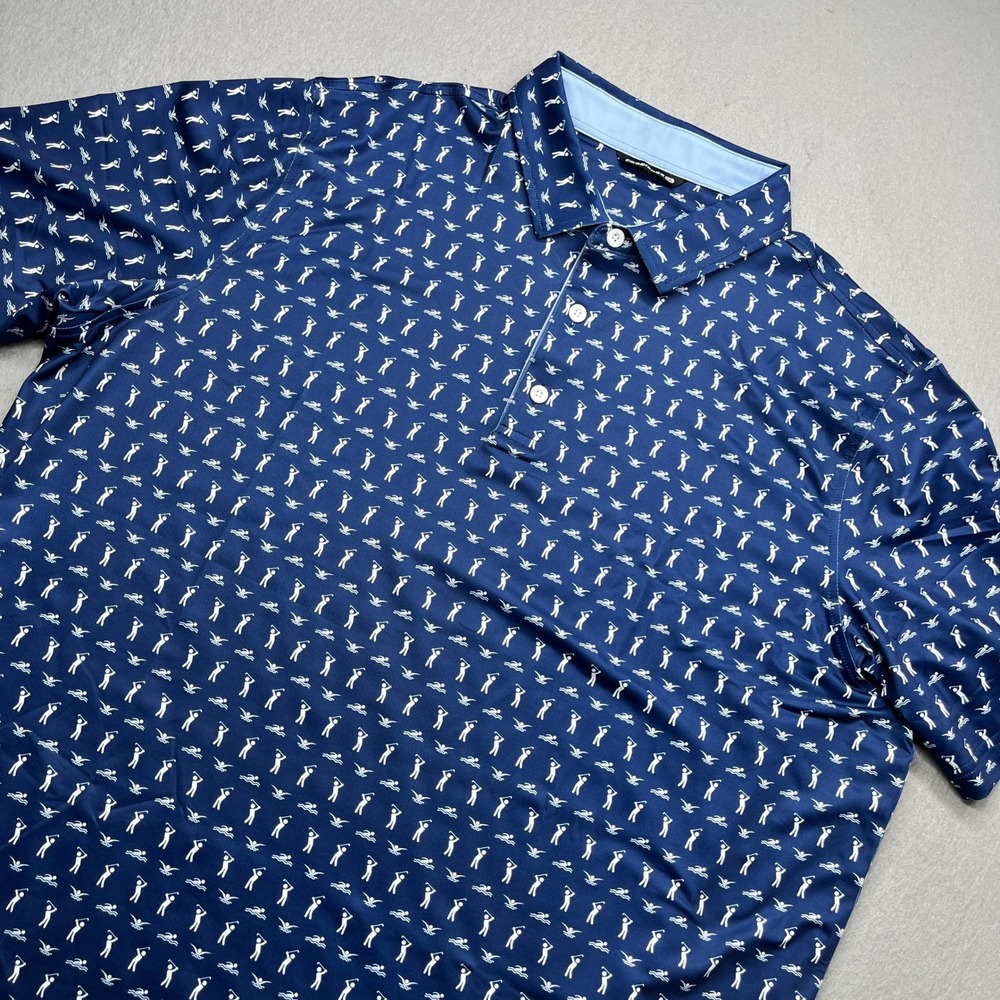 Coobigdog Mens 2XL Golf Swimmer Print Polo Shirt Navy Blue Performance Stretch